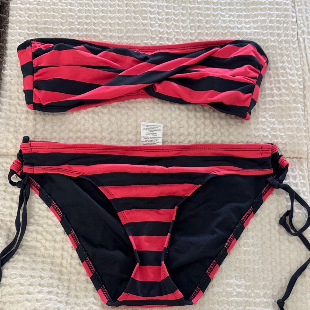 Mossimo Supply Co. Red and Black Striped Bandeau Bikini
